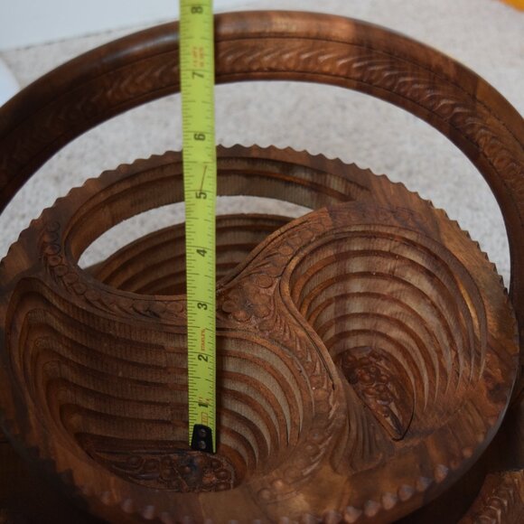VTG Carved Wooden Collapsable Bowl/Basket Paisley Design Trays 3 Sections - Picture 11 of 13